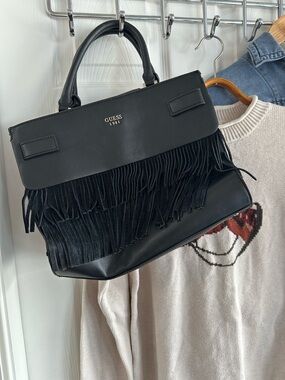GUESS Black Fringe Top-Handle Satchel
